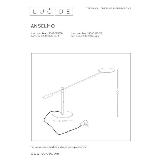 ANSELMO Lampa stołowa LED Dim. 1x9W 3000K czarny 19666/09/30 Lucide - zdjęcie dodatkowe 8